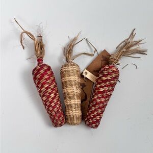 Set of Three Decorative Natural Woven Corn on the Cob